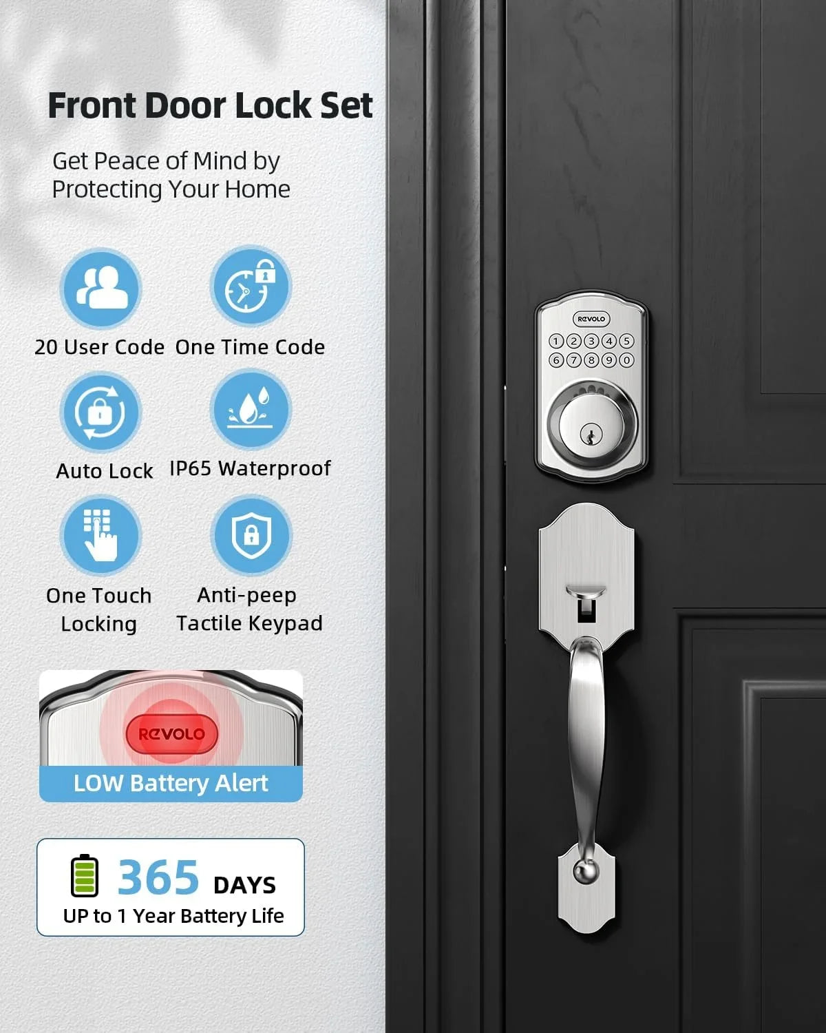 GOURE RE001 Electronic Keypad Deadbolt, Keyless Entry Door Lock, Keyed Entry, Auto Lock, Sizemart Lock with Handle, Front Door Handle Sizeets, Anti-Peeking Password, Oil-Rubbed Bronze