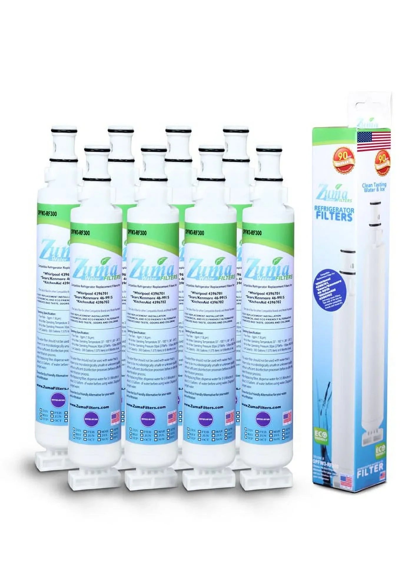 ZUMA Brand , Water and Ice Filter , Model # OPFW3-RF300 , Compatible with Whirlpool® EFF-6001A - 8 Pack - Made in U.Size.A.