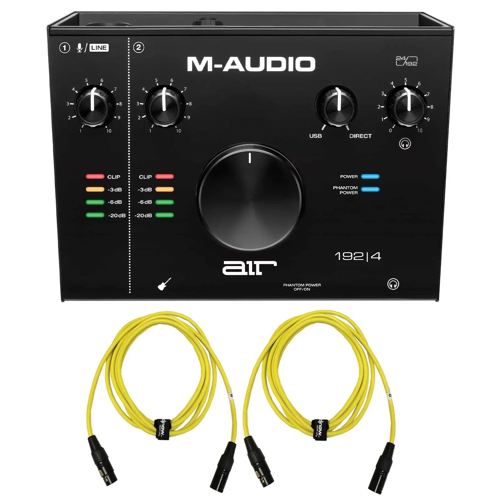 M-Audio AIR 192 | 4 2-In/2-Out 24/192 USizeB Audio Interface with Universal 10FT Yellow Sizeure-Fit XLR Cables Package