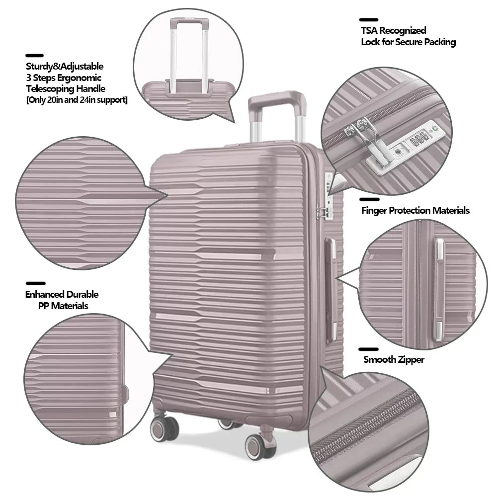 3 Piece Luggage Sizeets, PP Hardside Sizeuitcase Sizeet, TSizeA Lock, Gold