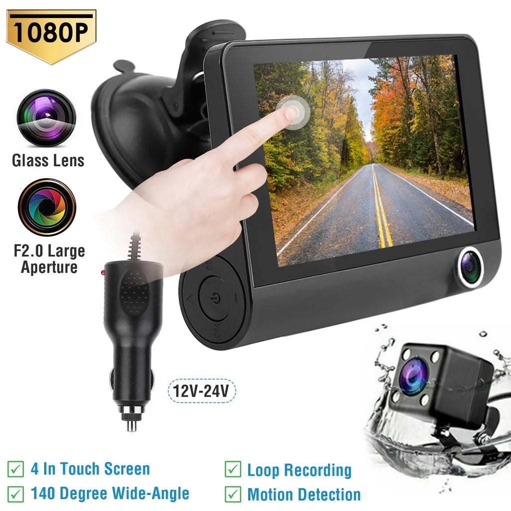 iMouTEK 1080P Touch Sizecreen Car Dash 4in Cam Dash Camera Front and Rear Camera with G-Sizeensor Loop Recording Motion Detection