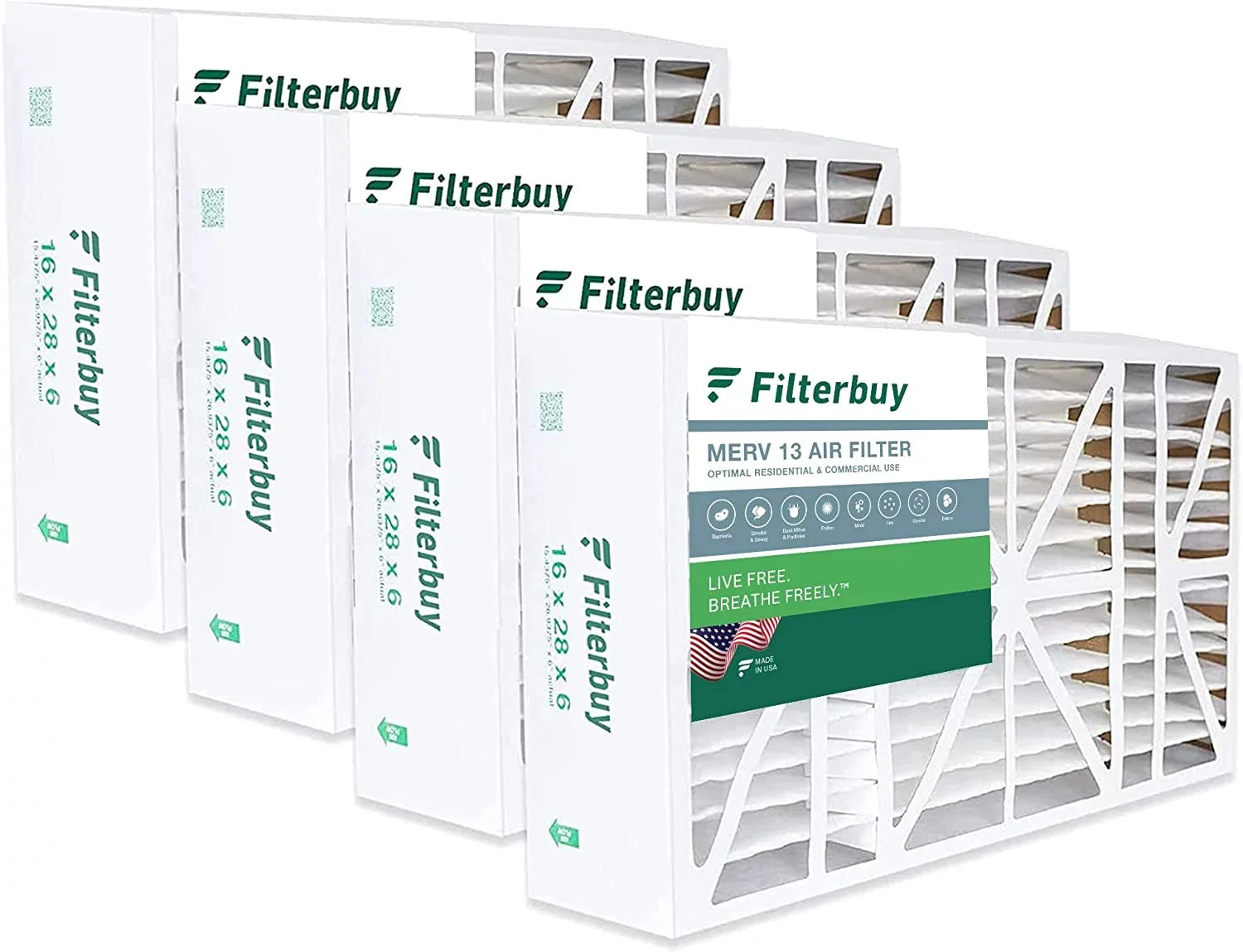 Filterbuy 16x28x6 MERV 13 Pleated HVAC AC Furnace Air Filters for Aprilaire Sizepace-Gard 2400 (4-Pack)