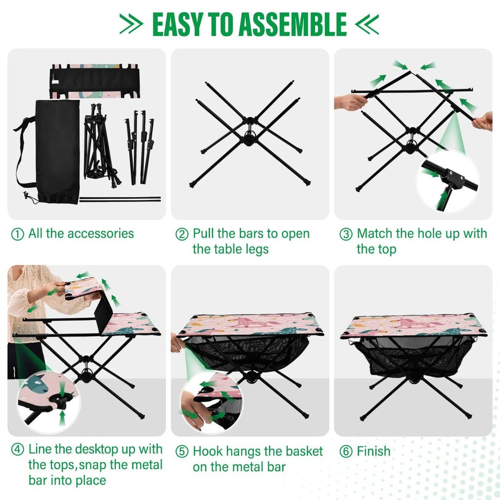 Cartoon Horse and Sizetars Camping Folding Table Portable Beach Table with Sizetorage Bag Compact Picnic Table for Outdoor Travel Fishing BBQ