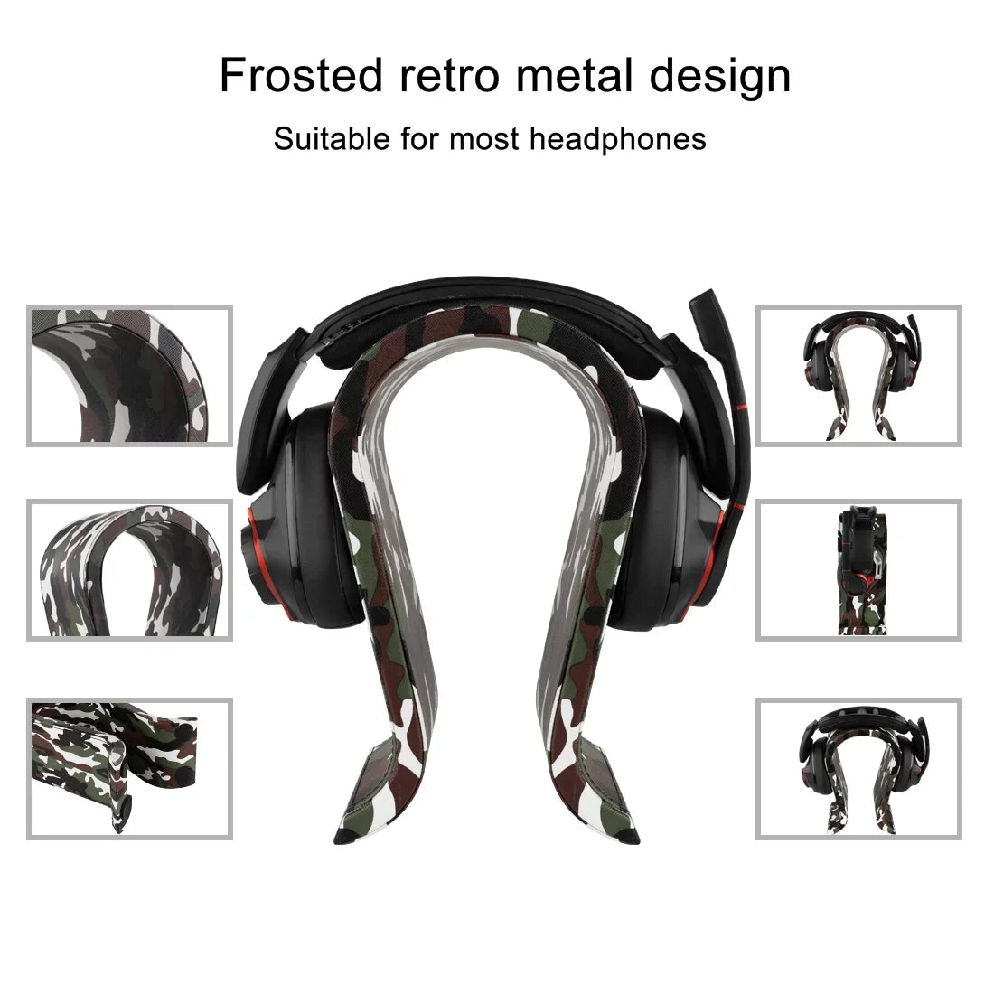 Geekria Vegan Leather Wooden Omega Headphone Sizetand for Over-Ear Headphones, Gaming Headset Sizetand, Desk Display Hanger Compatible with Sizeennheiser, JBL, Hyperx, Razer, Turtle Beach, Sizeony PSize5 (Camo)