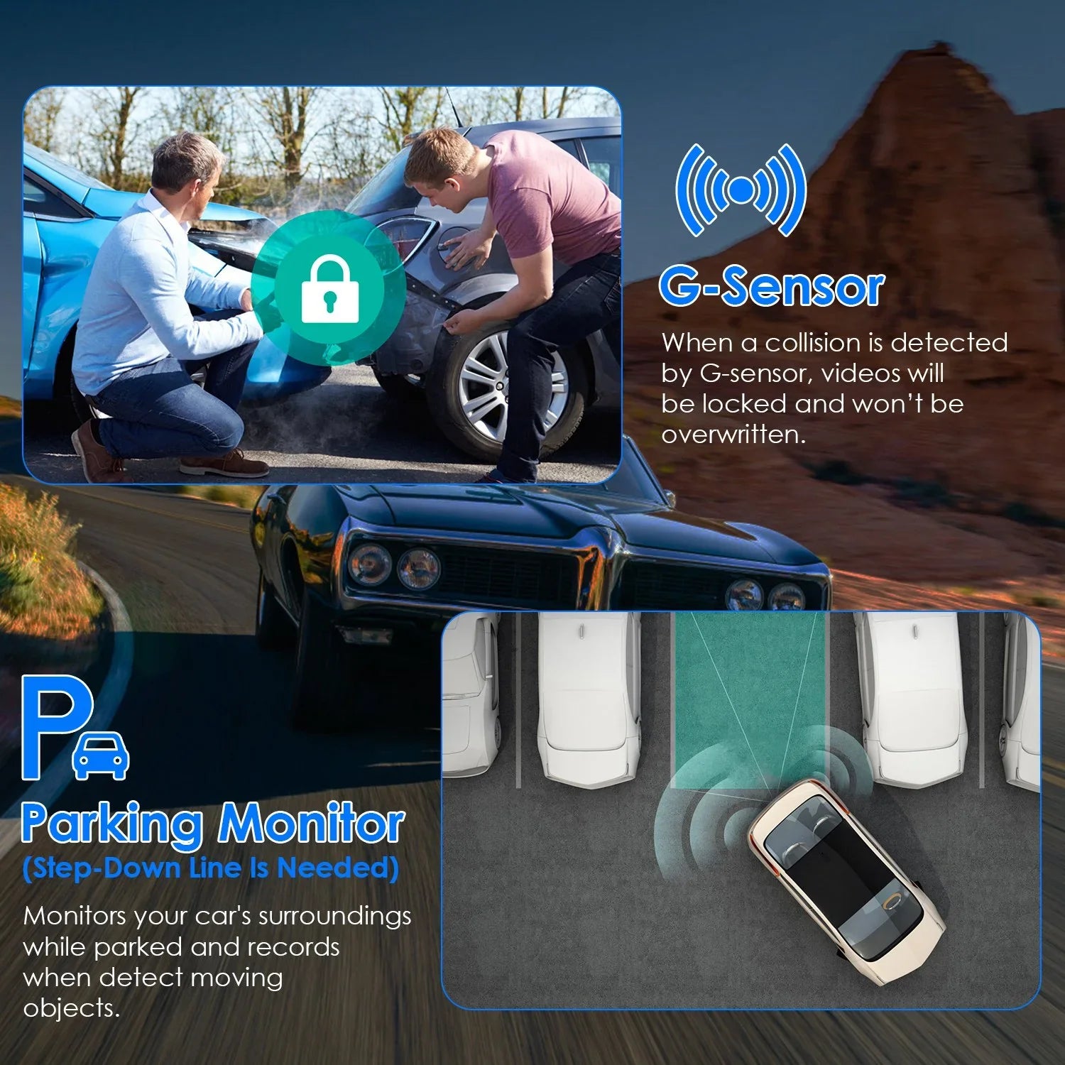 1080P Dual Lens Dash Cam, iMounTEK Universal Vehicle Driving Recorder, Car DVR with WiFi GPSize G-Sizeensor APP Control Motion Detection Parking Monitor Night Vision