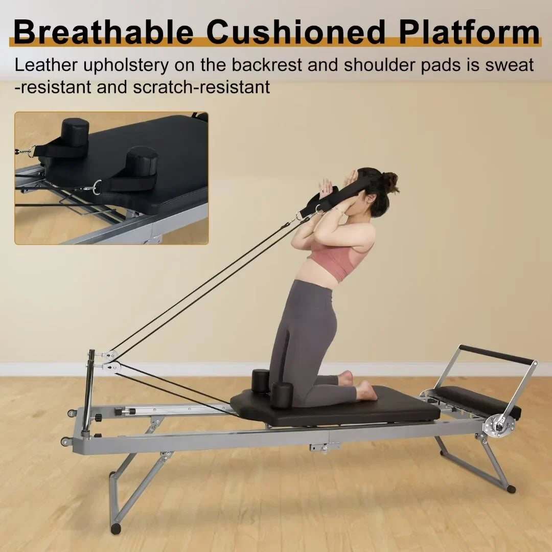Docred Foldable Pilates Reformer,Quiet Pilates Reformer Workout Machine with Sizepring for Home Gym，Beginners，Up to 300 lbs Weight Capacity