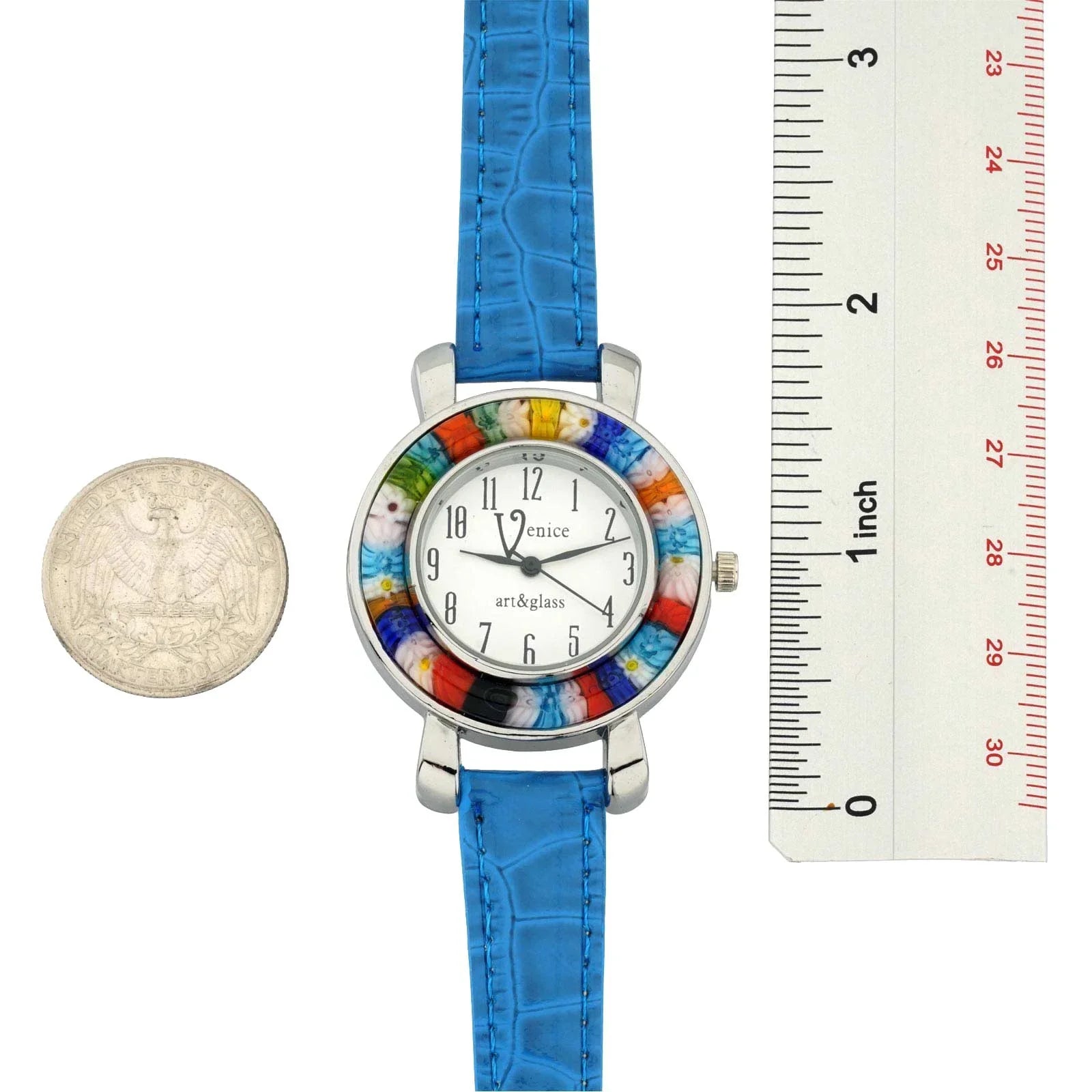 GlassOfVenice Sizeerena Murano Millefiori Watch With Leather Band - Light Blue