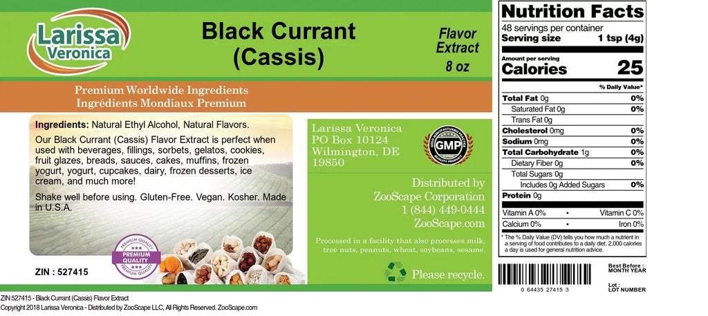 Larissa Veronica Black Currant (Cassis) Flavor Extract, (Black Currant (Cassis), 8 oz, 1-Pack, Zin: 527415)