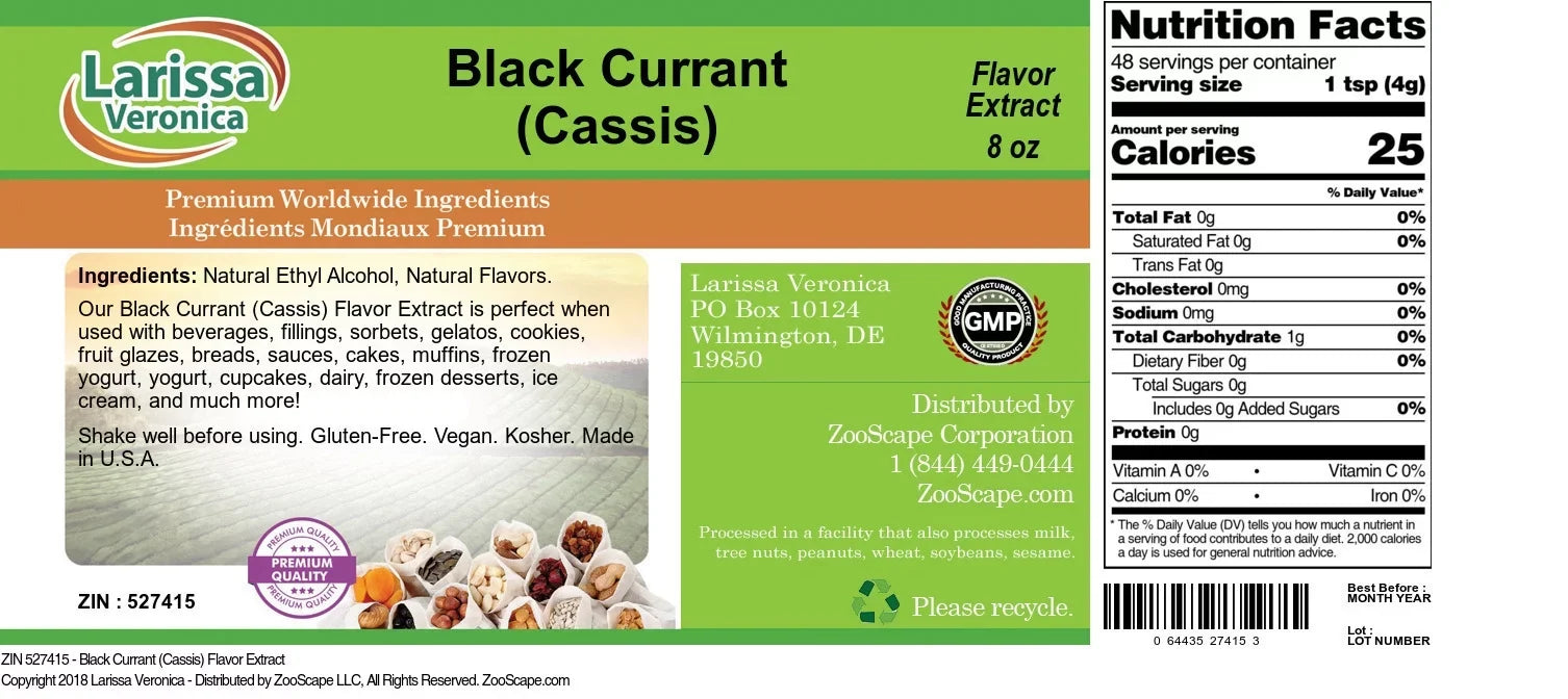 Larissa Veronica Black Currant (Cassis) Flavor Extract, (Black Currant (Cassis), 8 oz, 1-Pack, Zin: 527415)