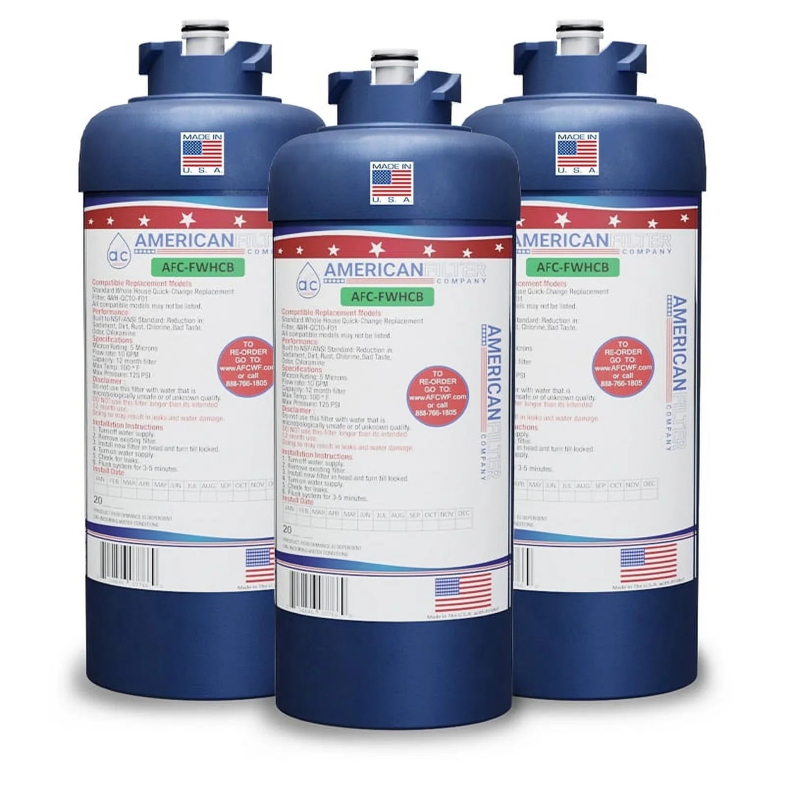 AFC Brand , Water Filter , Model # AFC-FWHCB , Compatible with Filtrete® 4WH-QCTO-F010C - 3 Filters - Made in U.Size.A.
