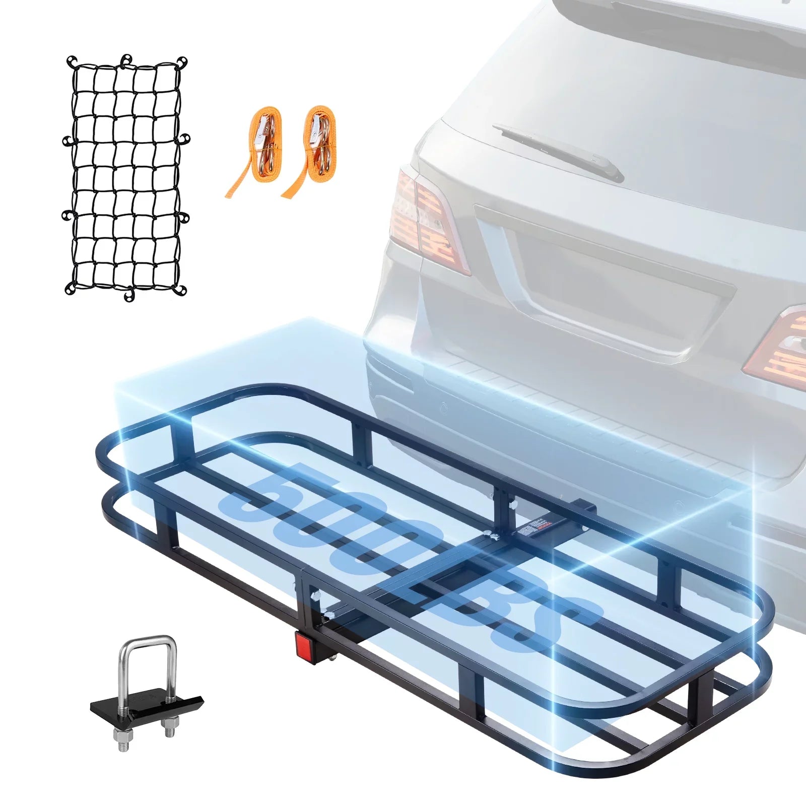 BENTISizeM Hitch Mount Cargo Carrier 53x19x5 in 500lb & Cargo Net Fits 2" Receiver