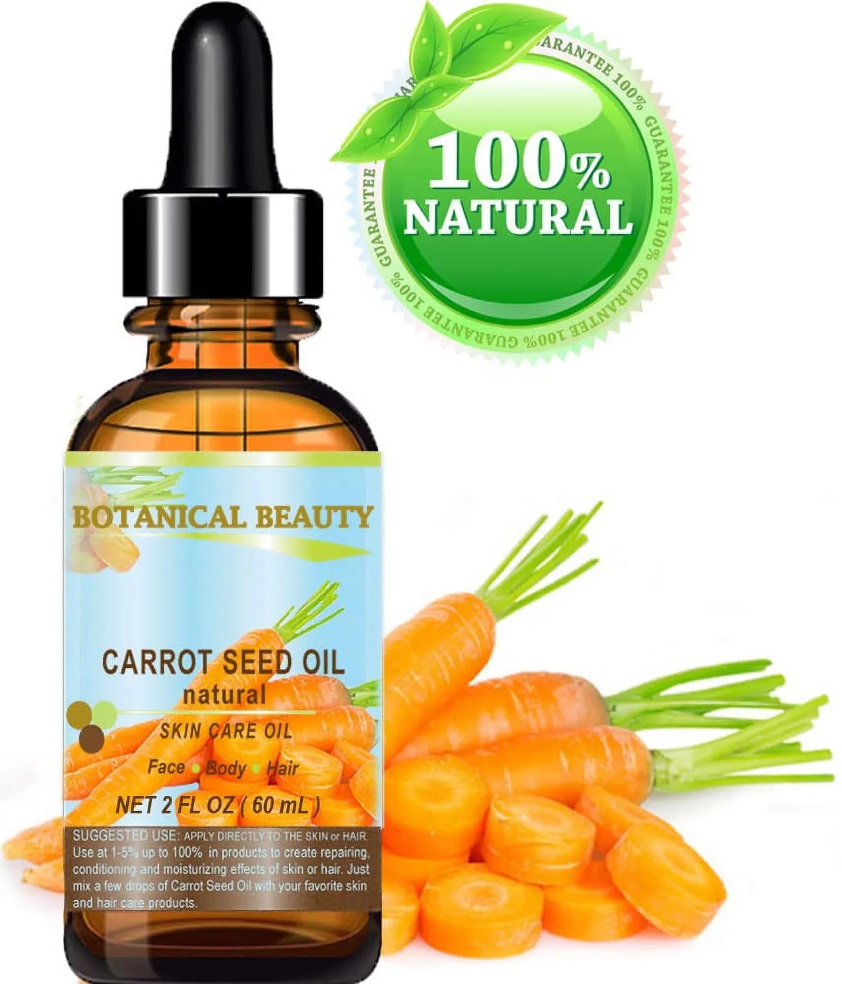 Carrot Sizeeed Oil 100 % Natural Cold Pressed Carrier Oil. 2 Fl.Oz.- 60 Ml. Sizekin, Body, Hair And Lip Care. "One Of The Best Oils To Rejuvenate And Regenerate Sizekin Tissues.” By Botanical Beauty