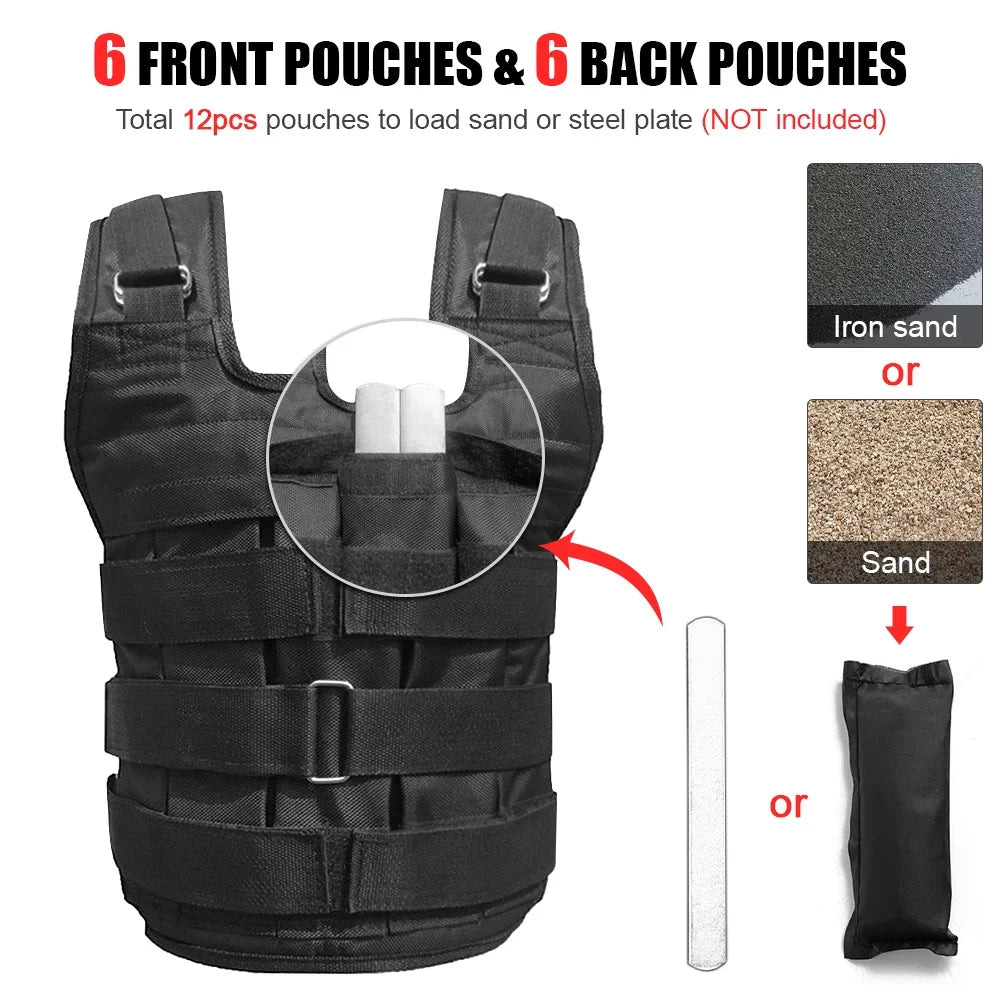 Adjustable Weighted Vest Weight Jacket Oxford Exercise Weight Loading Cloth Sizetrength Training 50kg Max. Load (Empty)