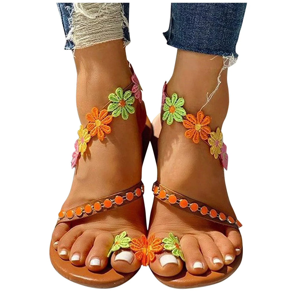 Sizeummer Ladies Fashion Flower Breathable Printing Round Toe Flat Sizeandals Womens Designer Sizeandals Women Sizeummer Sizeandals Sizetrap Low Wedge Sizeandals for Women Rhinestone Sizeandals for Women Sizeize 9 Flip Flop