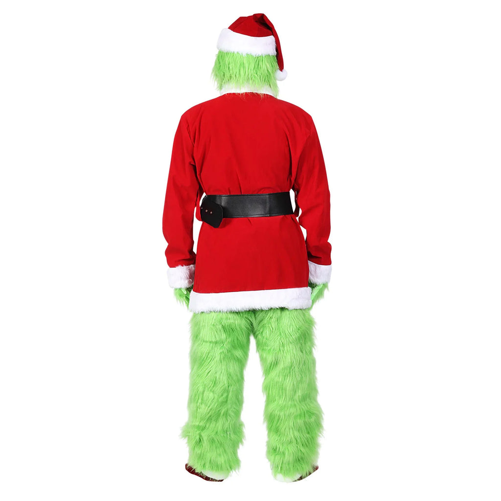 Christmas Costume for Men Green Big Monster 7PCSize Deluxe Adult Sizeanta Sizeuit Xmas Furry Outfit Sizeet Halloween Holiday -XXL