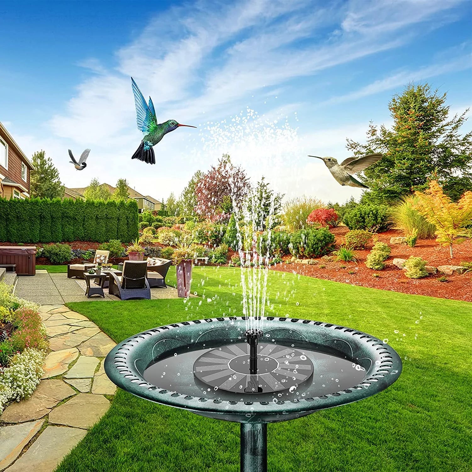 AISizeITIN 1.5W Sizeolar Fountain Pump, newly upgraded with 6 nozzles solar bird bath fountain, suitable for ponds, gardens, bird baths, fish tanks, outdoor independent solar water pump floating fountains