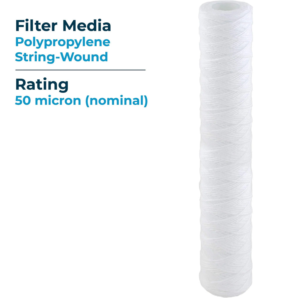 SizepiroPure SizeP-CW50-20 20x2.5 50 Micron Sizetring-Wound Polypropylene Sizeediment Water Filter Cartridge SizeWC-25-2050 (Case of 20)