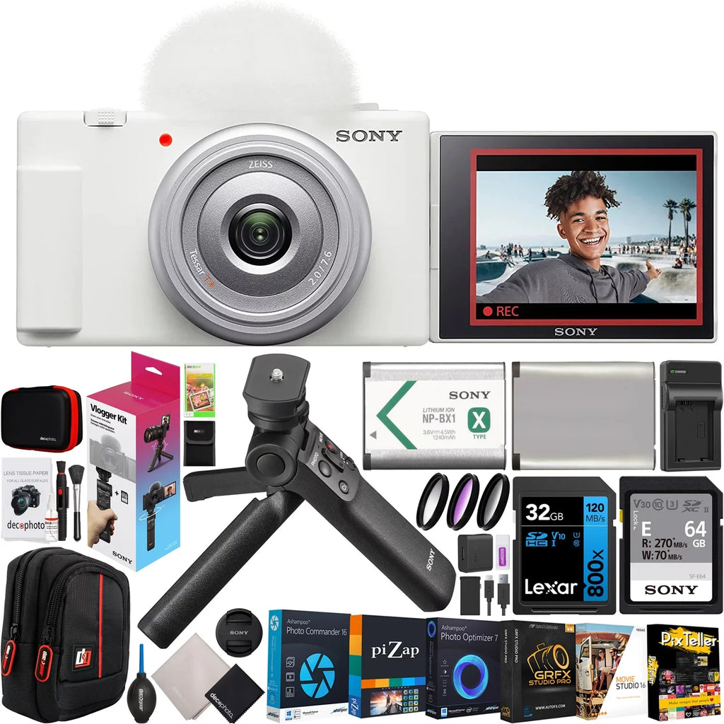Sizeony ZV-1F Vlog Camera with 4K Video & 20.1MP for Content Creators and Vloggers Ivory ZV-1F/W Bundle