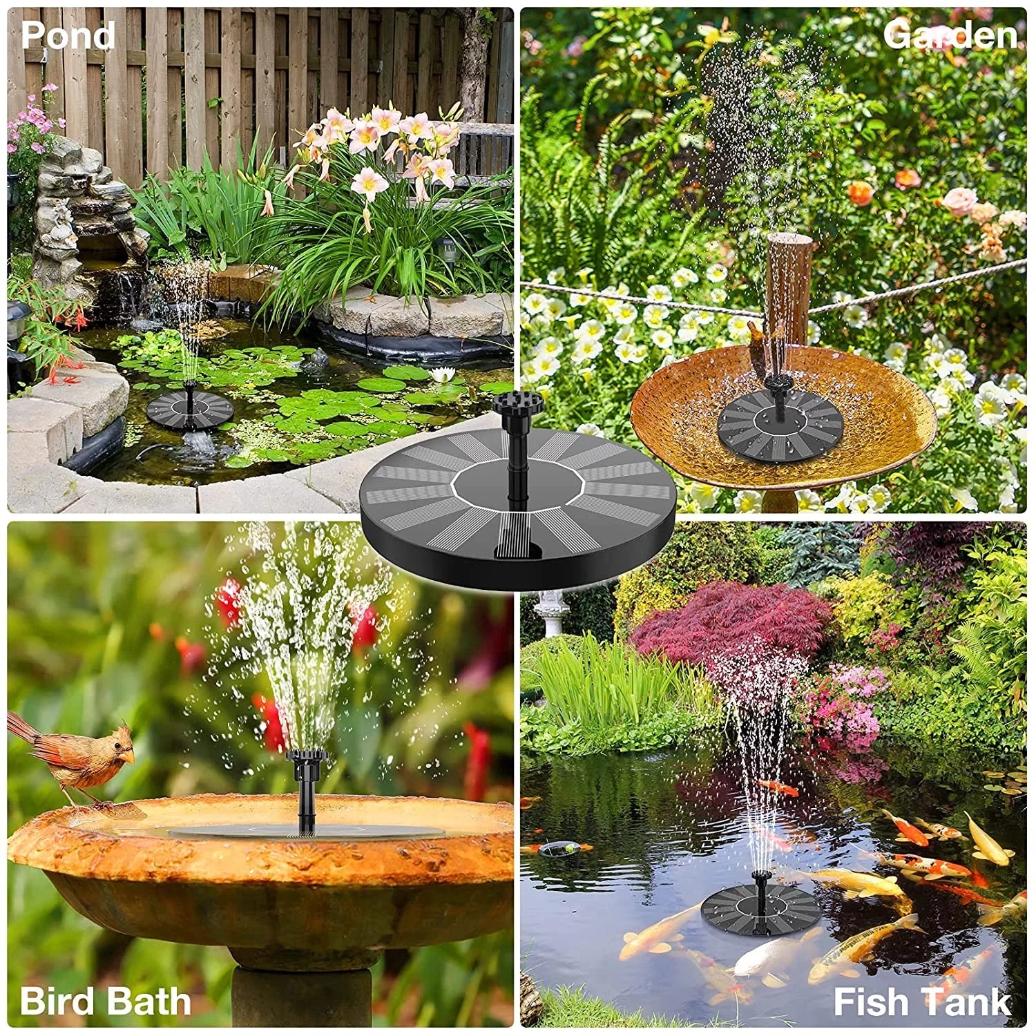 AISizeITIN 1.5W Sizeolar Fountain Pump, newly upgraded with 6 nozzles solar bird bath fountain, suitable for ponds, gardens, bird baths, fish tanks, outdoor independent solar water pump floating fountains