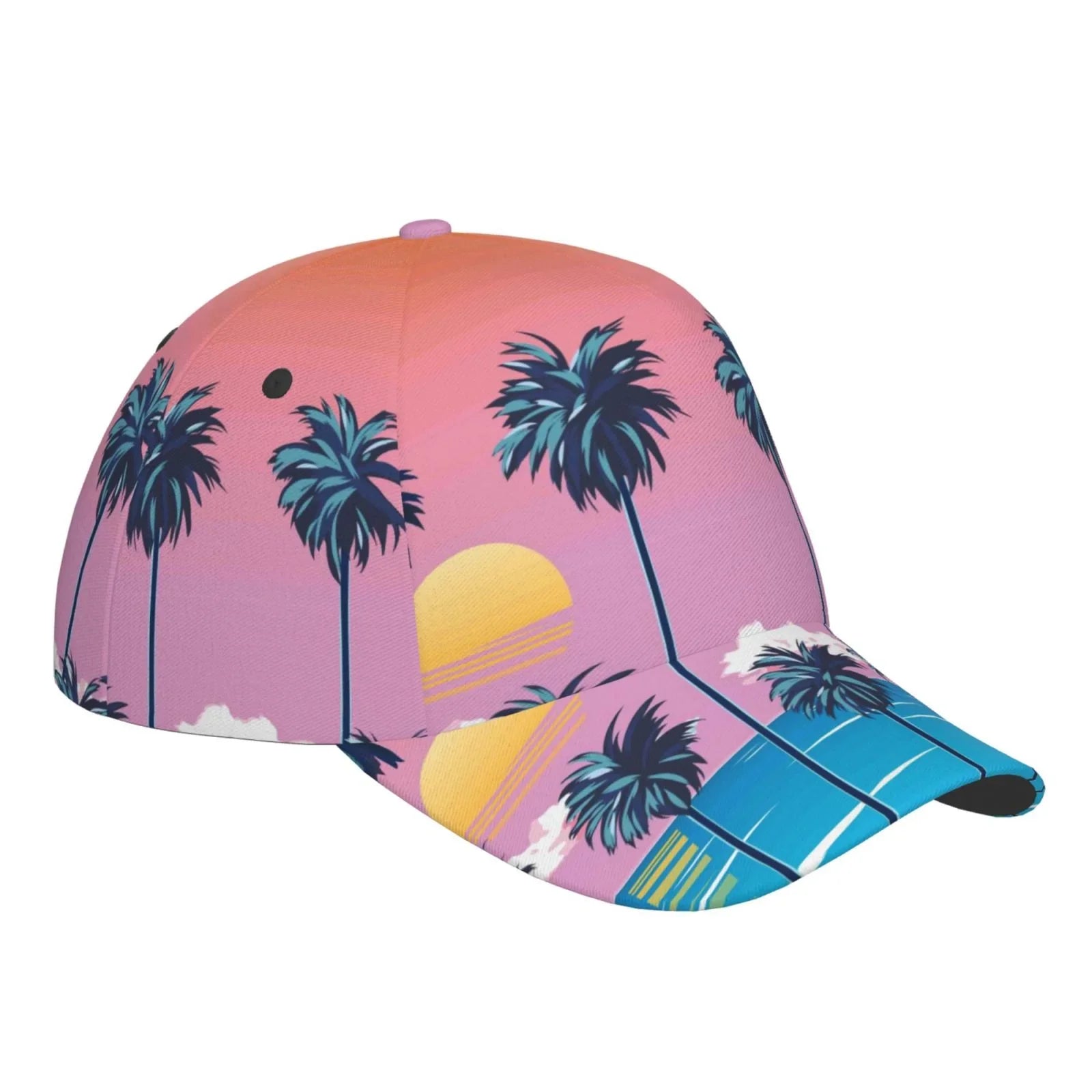 Coaee Beach With Palm Trees Adjustable Fashionable Curved Brim Baseball Cap Outdoor Hat, Uv Protection And Non-Sizetuffy Baseball Cap