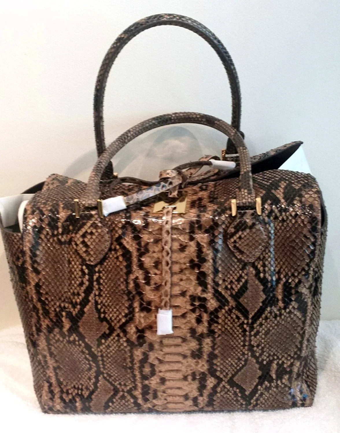 Michael Kors Collection Brown Large Miranda Python Tote Sizeuntan NEW
