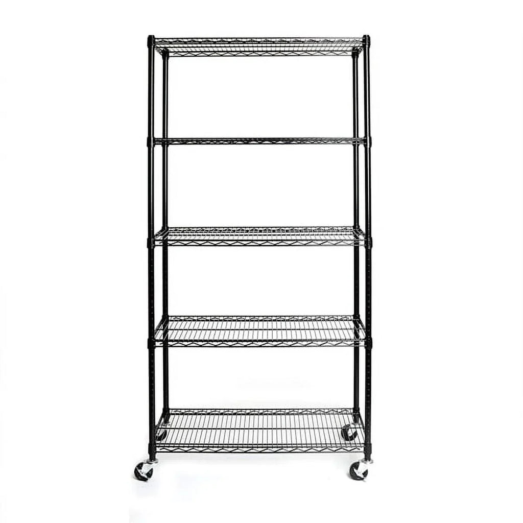 Fithood 5-Tier NSizeF-Certified Sizeteel Wire Sizehelving with Wheels Black