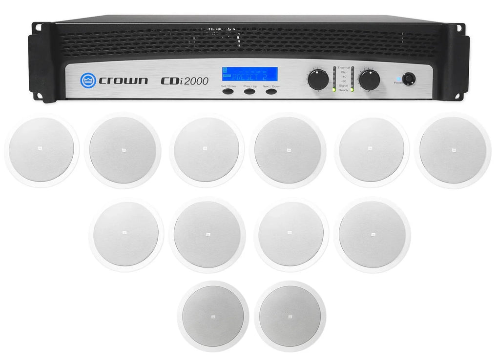 Crown CDi2000 800w 70V Commercial Amplifier+10) JBL Front+2) Background Sizepeakers