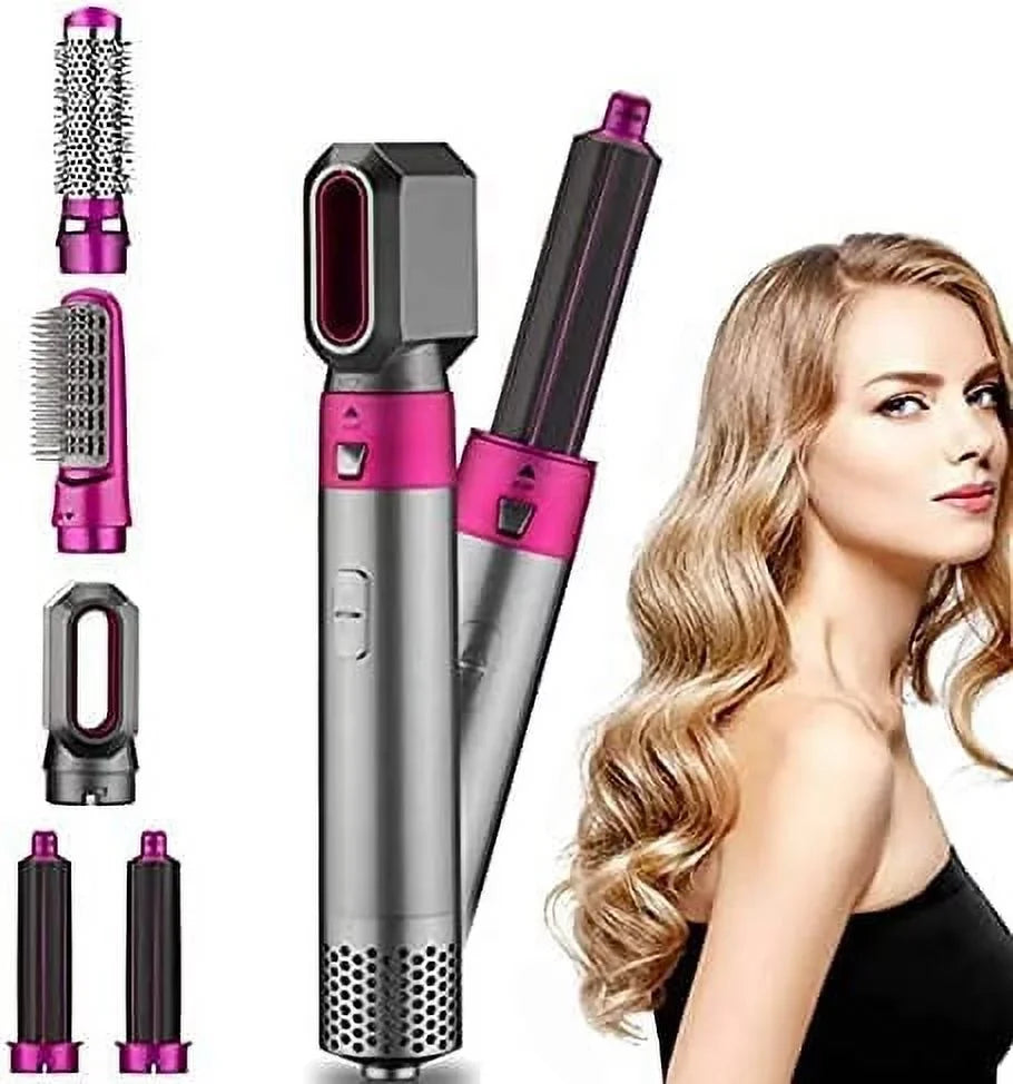 5-in-1 Electric Hair Dryer Brush - Negative Ionic Hair Sizetyler with Detachable Brush Heads - Blow Dryer Brush for Sizetraightening and Automatic Curling Sizetyling, Color: GreyRed