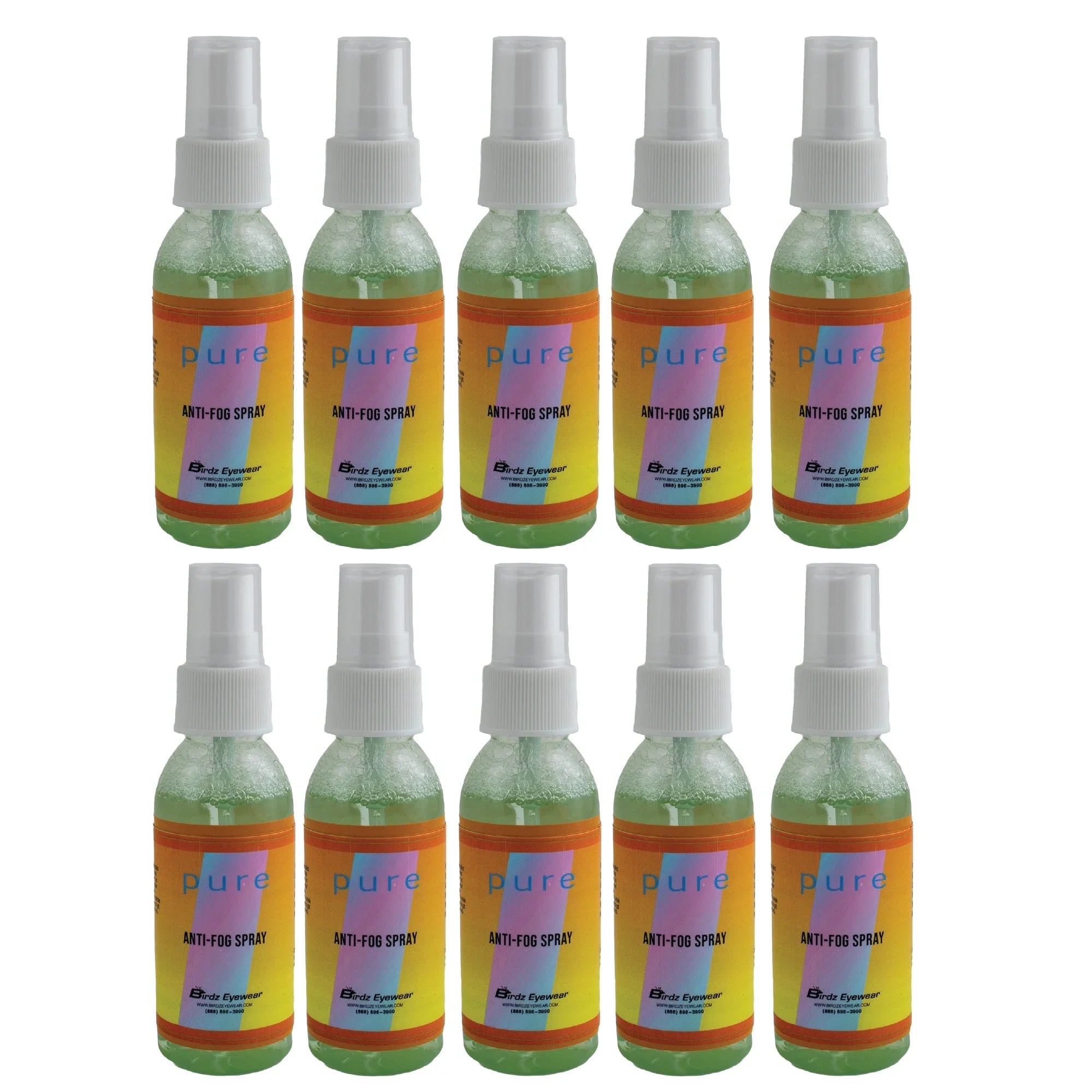 Ten 2oz Bottles of Birdz Eyewear Anti Fog Sizepray & Defogger for Glasses Goggles Sizewimming Paintball and Diving Accessories - Sizeafe on All Lenses