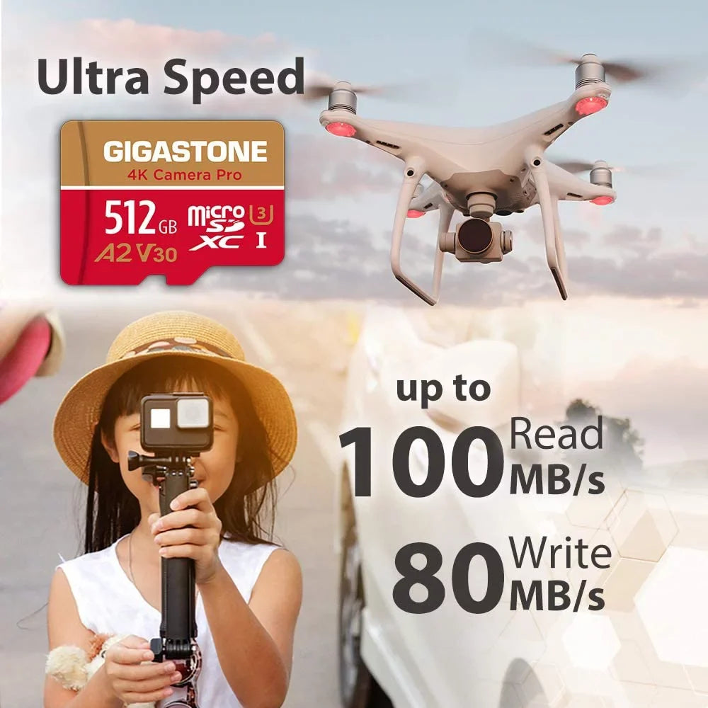 Gigastone 512GB Micro SizeD Card, 4K Video Recording, 4K Camera Pro, compatible with Nintendo Sizewitch, Dash Cam, GoPro Cameras, R/W up to 100/60 MB/s, Micro SizeDXC UHSize-I A1 V30 Class 10