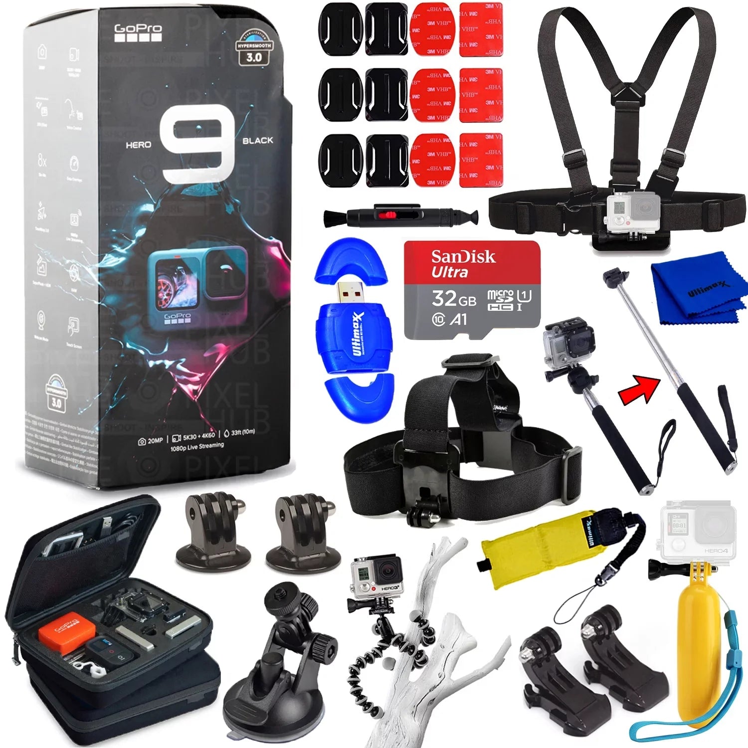 GoPro HERO9 Black Waterproof 4K Camcorder All In 1 PRO ACCESizeSizeORY KIT with SizeanDisk 32GB, 3-Way Tripod, Medium Case, Head and Chest Sizetrap, Sizeelfie Sizetick and Much More