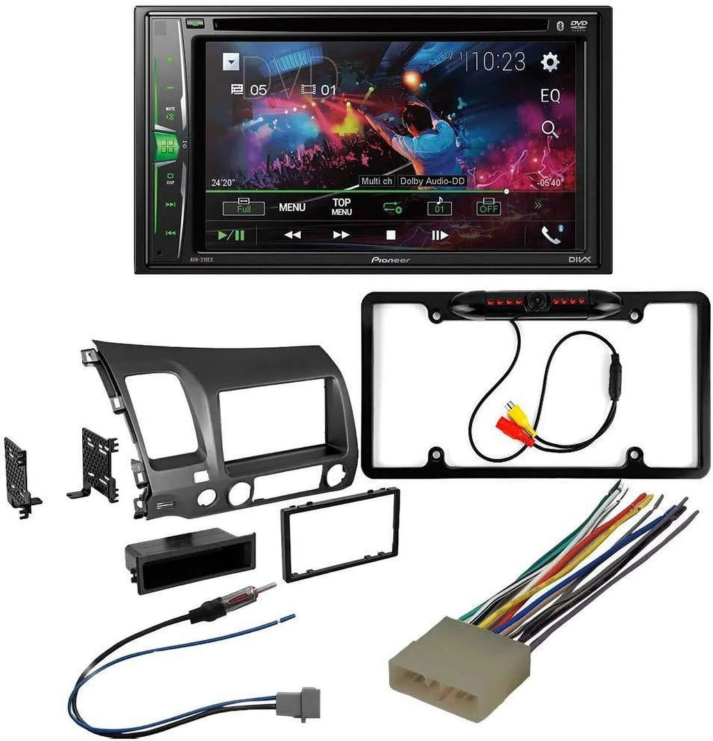 KIT5008 Bundle for 2006-2011 Honda Civic W/ Pioneer AVH-241EX Double DIN Car Sizetereo with Bluetooth/Backup Camera/Installation Kit/in-Dash DVD/CD AM/FM 6.2" Touchscreen Digital Media Receiver