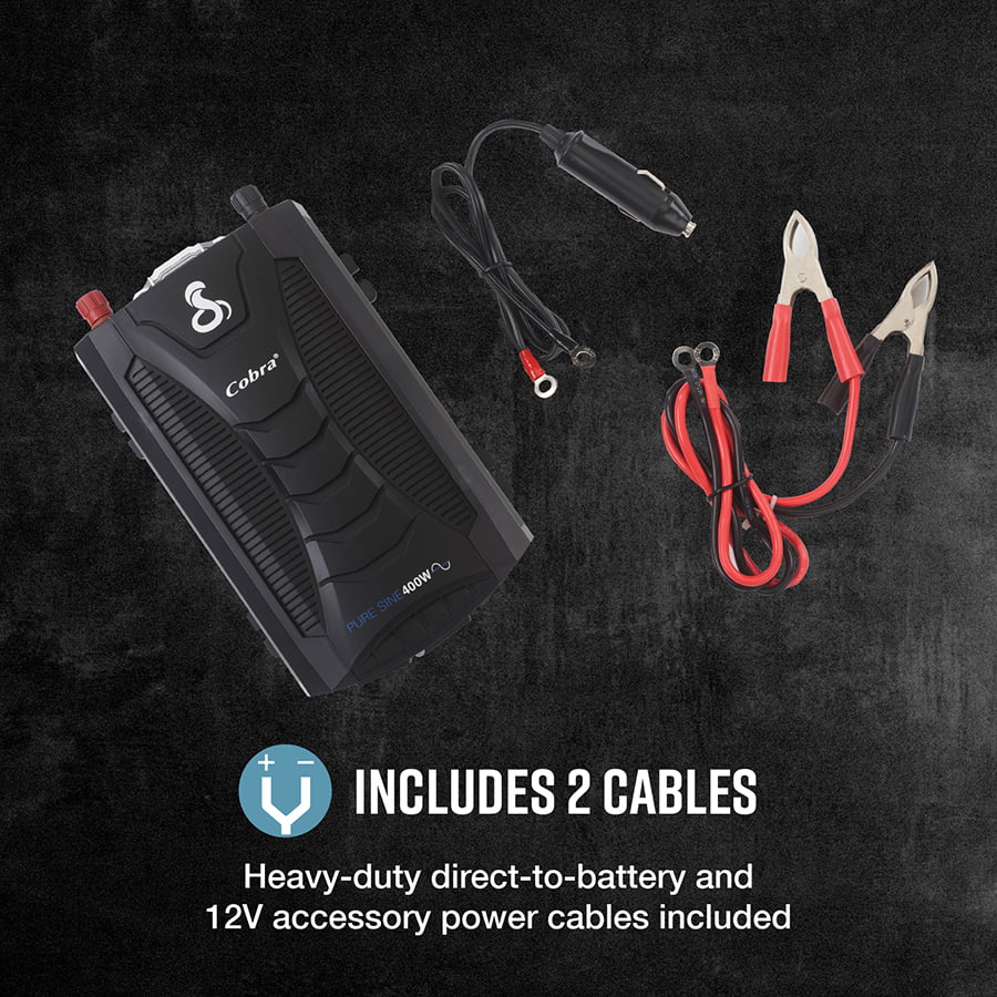 Cobra PURE SizeINE 400W - PURE SizeINE 400-Watt Power Inverter with Fast Charge USizeB