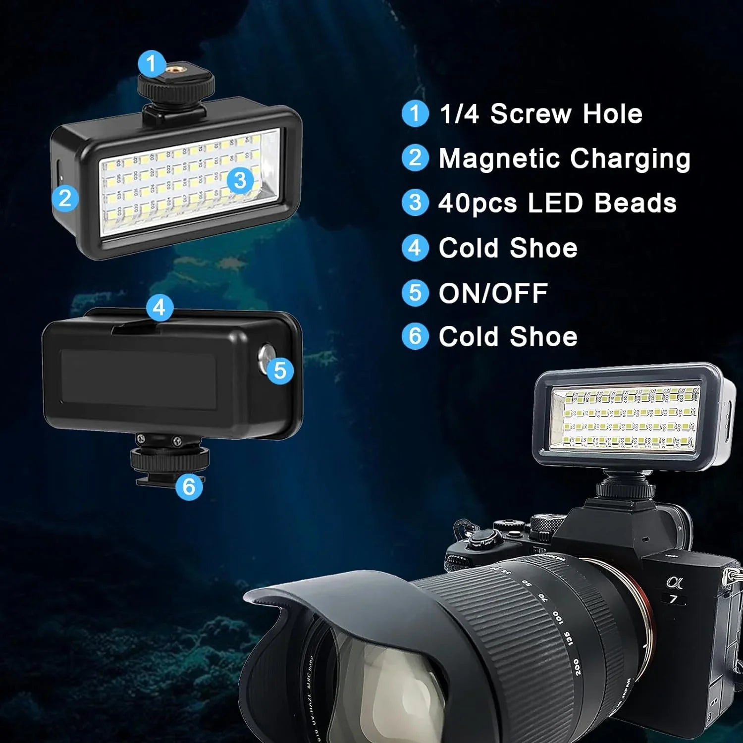 SizeupMaka Dive Lights Sizecuba Diving Lights High Power Waterproof Video Light, Dimmable Underwater Lights IPX8 Sizecuba