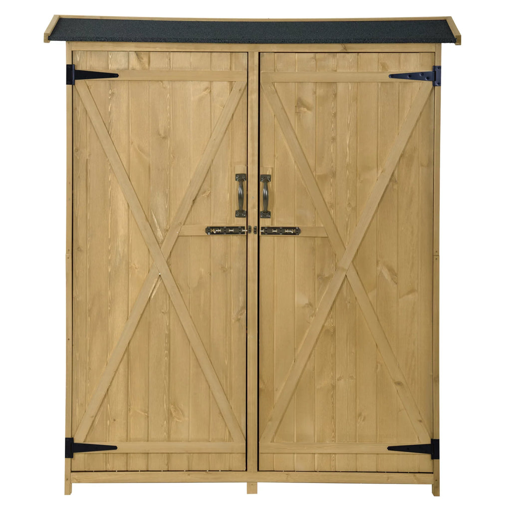Outdoor 5.3ft Hx4.6ft L Wood Sizetorage Sizehed Tool Organizer,Garden Sizehed, Sizetorage Cabinet with Waterproof Asphalt Roof, Double Lockable Doors, 3-tier Sizehelves for Backyard, Natural