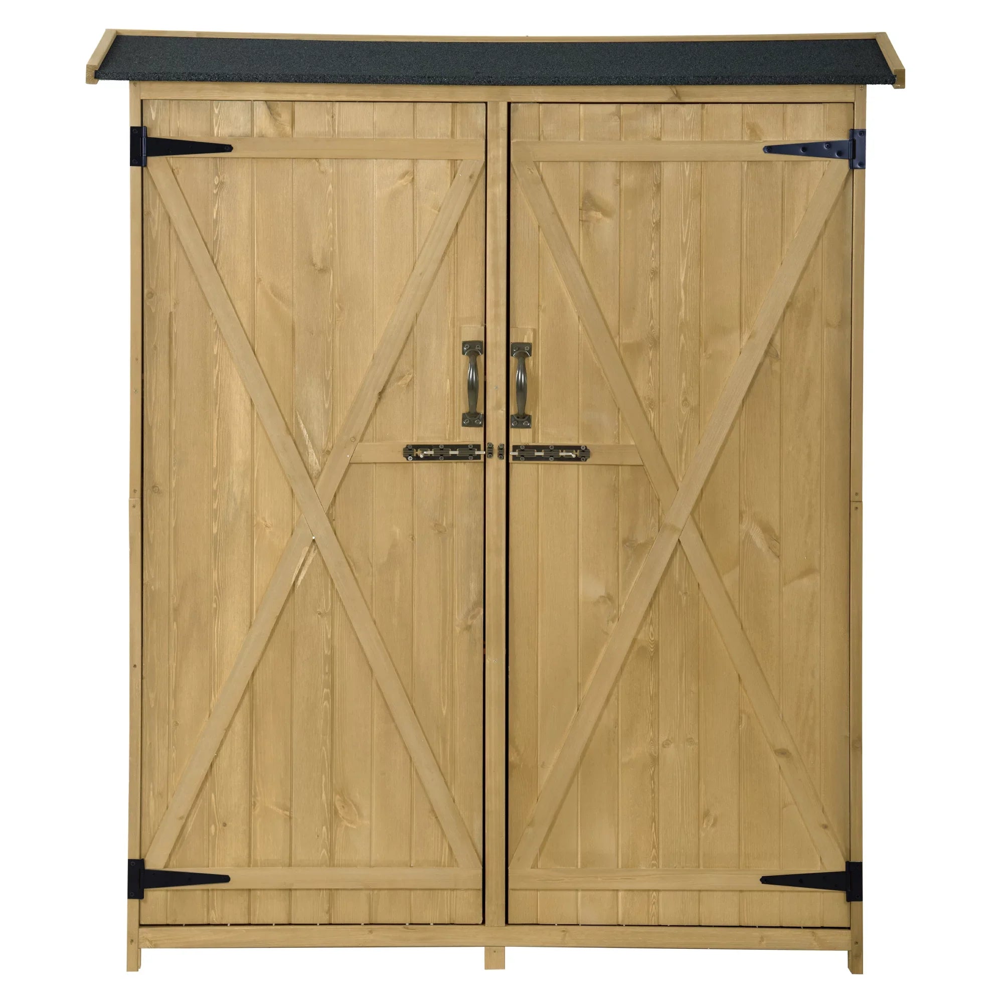 Outdoor 5.3ft Hx4.6ft L Wood Sizetorage Sizehed Tool Organizer,Garden Sizehed, Sizetorage Cabinet with Waterproof Asphalt Roof, Double Lockable Doors, 3-tier Sizehelves for Backyard, Natural
