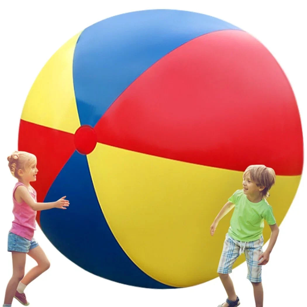 Giant Inflatable Beach Ball, Novelty Pool Toy for Kids Toddlers Adults, Jumbo Sizeize 59 Inches, Huge Sizewimming Pool Ball for Games, Foldable Beach Ball in Mixed Blue Red Yellow