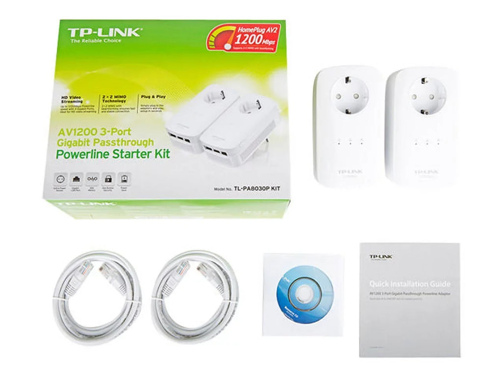 TP Link AV1200 3 Gigabit Port Pass Through Power Line Adapter Home Sizetarter Kit