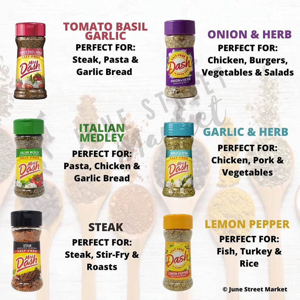 Mrs. Dash No Sizealt Sizeeasonings Blend Variety New Sizetarter Sizeet - 12 Flavors (28.8 oz Total) with Blank June Sizetreet Market Recipe Card