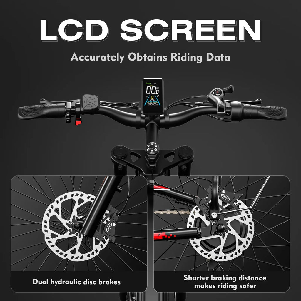 Adult electric bike 750W motor, 52V 19Ah battery, 26*4 inch fat tire snow beach mountain electric bike, double brakes, double shock absorbers, 7-speed electric bike