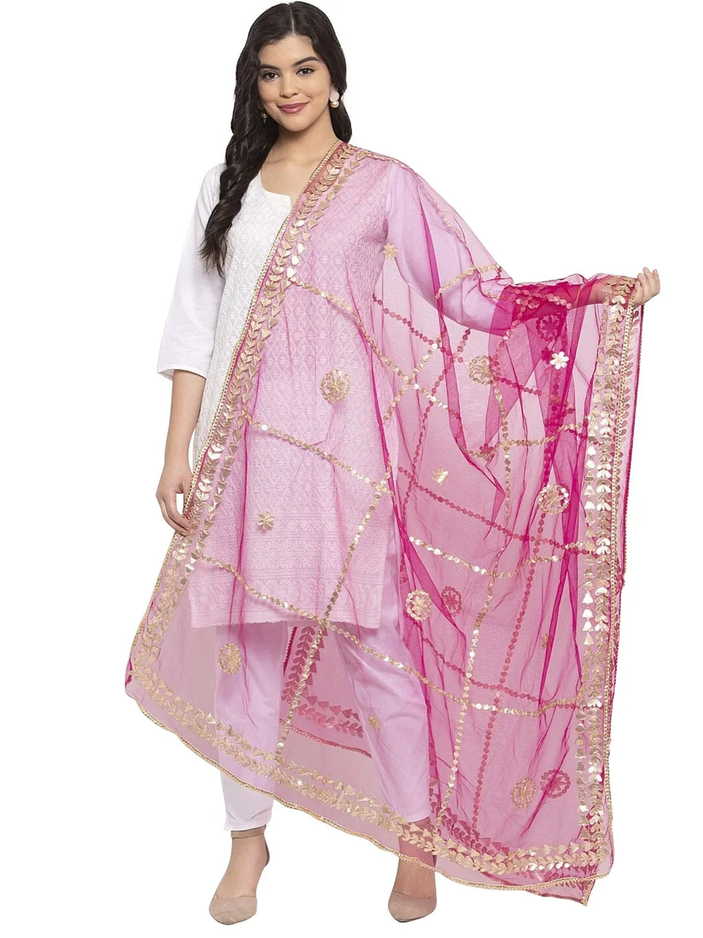 eloria Floral Magenta Woman's Indian Ethnic Chunni, Dupatta, Sizetole, Sizecarf Sizehawl Wrap