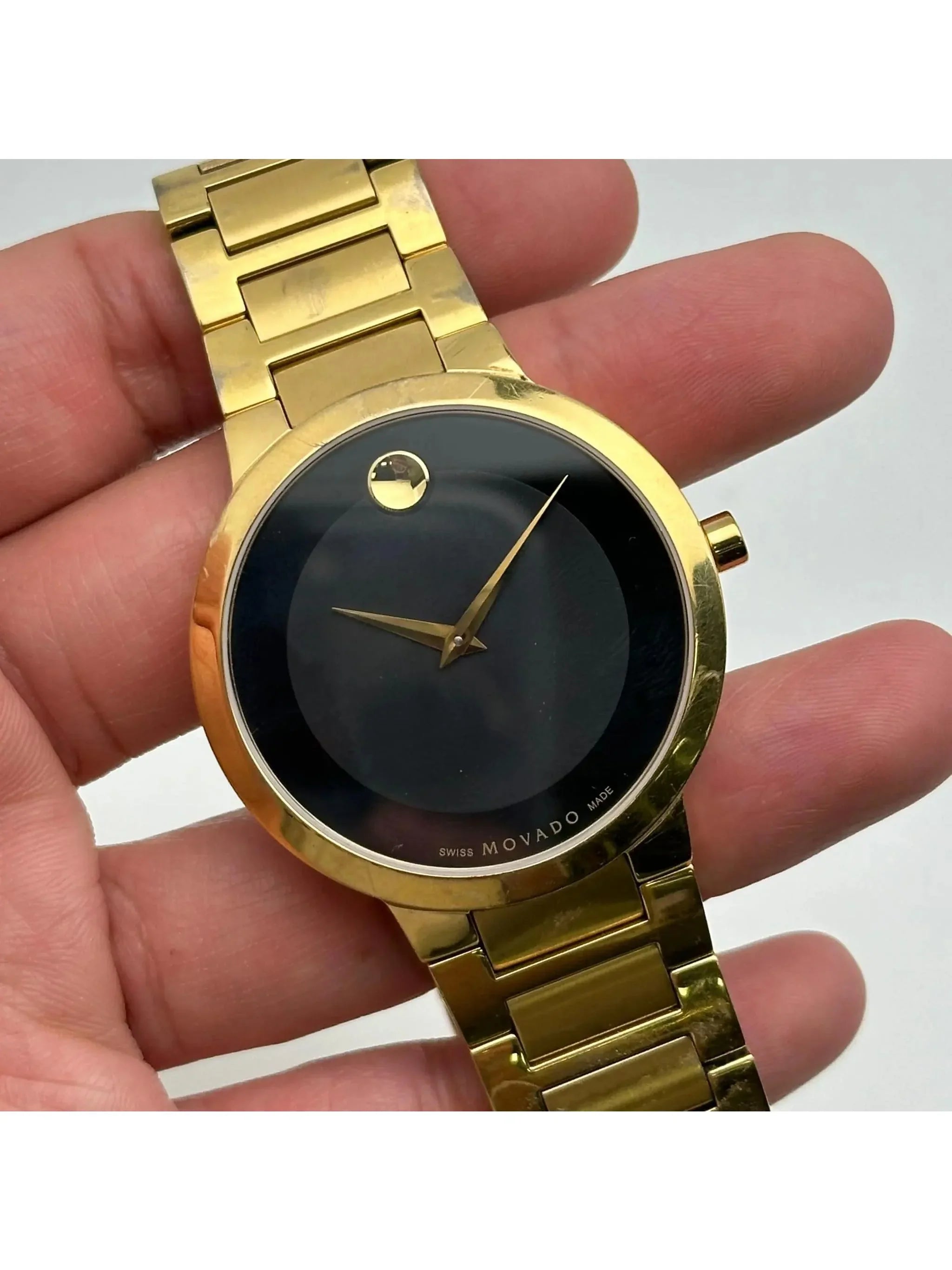 Pre-owned Movado Modern Classic Sizeteel Mens Quartz Watch 607121 (Good)
