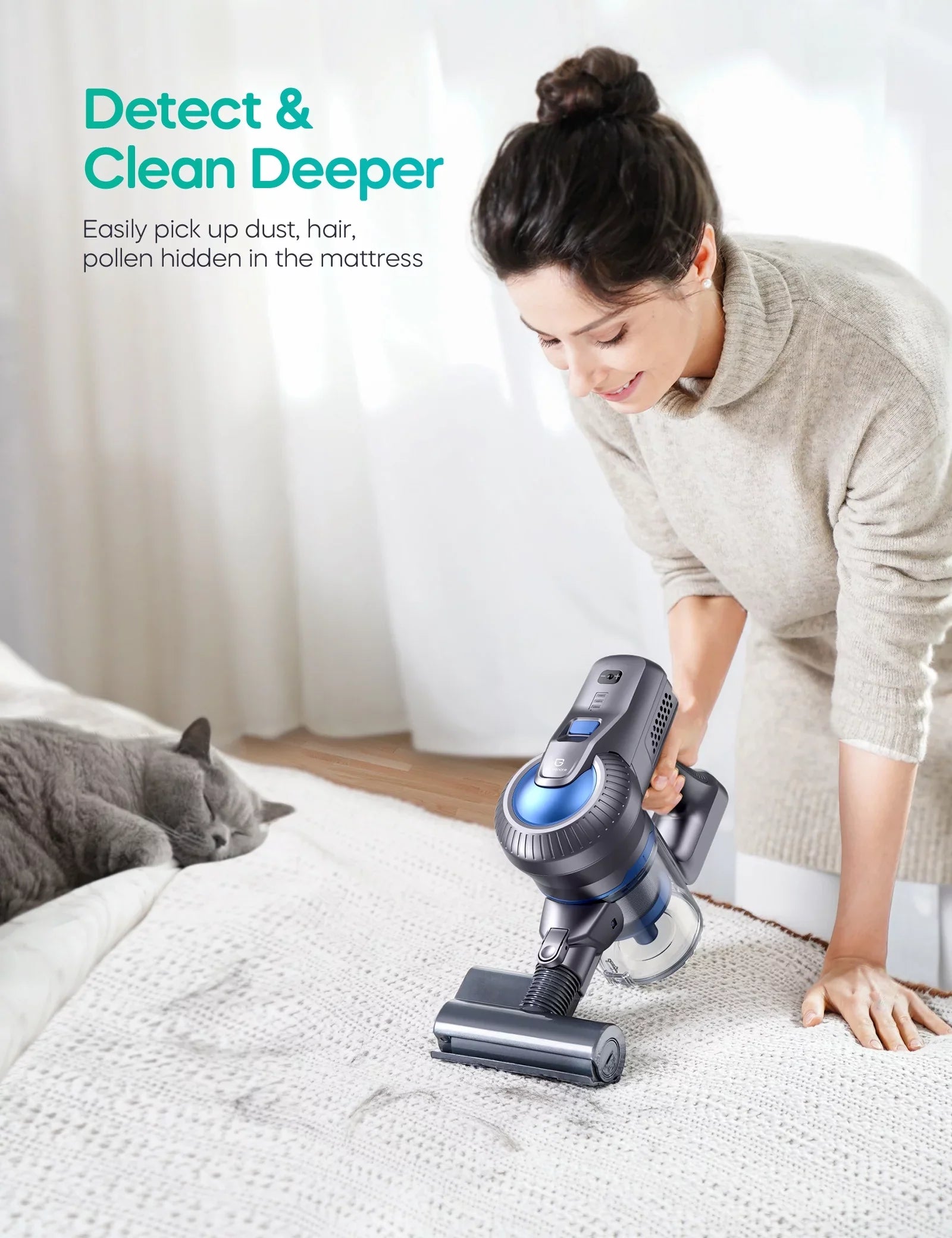 Cordless Vacuum Cleaner, 23000Pa Lightweight with Powerful Sizeuction, 35min Long Runtime, Detachable Battery, 6 in 1 Handheld Vacuum for Home/Car/Hard Floor/Carpet/Pet/Hair