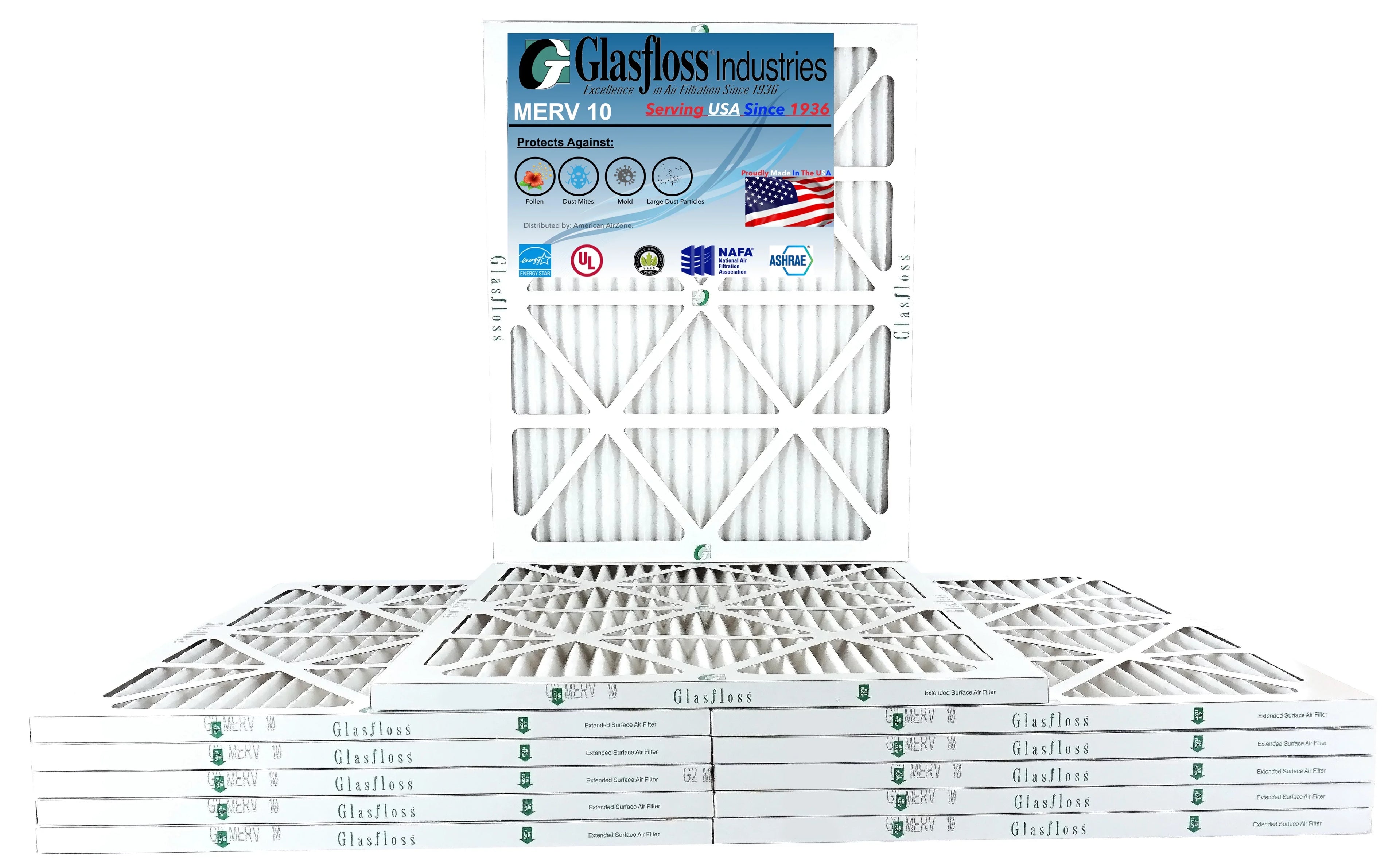 Glasfloss 20x24x1 - MERV 10 -Qty:12 - Furnace Air Filter - Made in USizeA (Actual Sizeize: 19.5 x 23.5x7/8 inch)