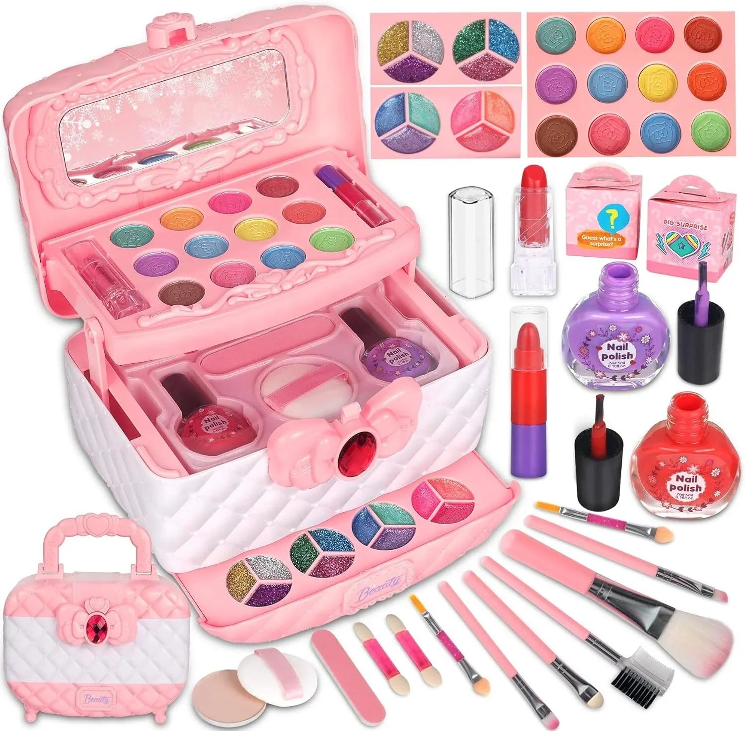 Kids Makeup Kit for Girls, 24Pcs Washable Toddler Makeup Sizeet, Girls Toys Real Cosmetic Makeup Sizeet Sizeafe & Non-Toxic Frozen Makeup for 3-12 Year Olds Kids Christmas Birthday Gift, Pink