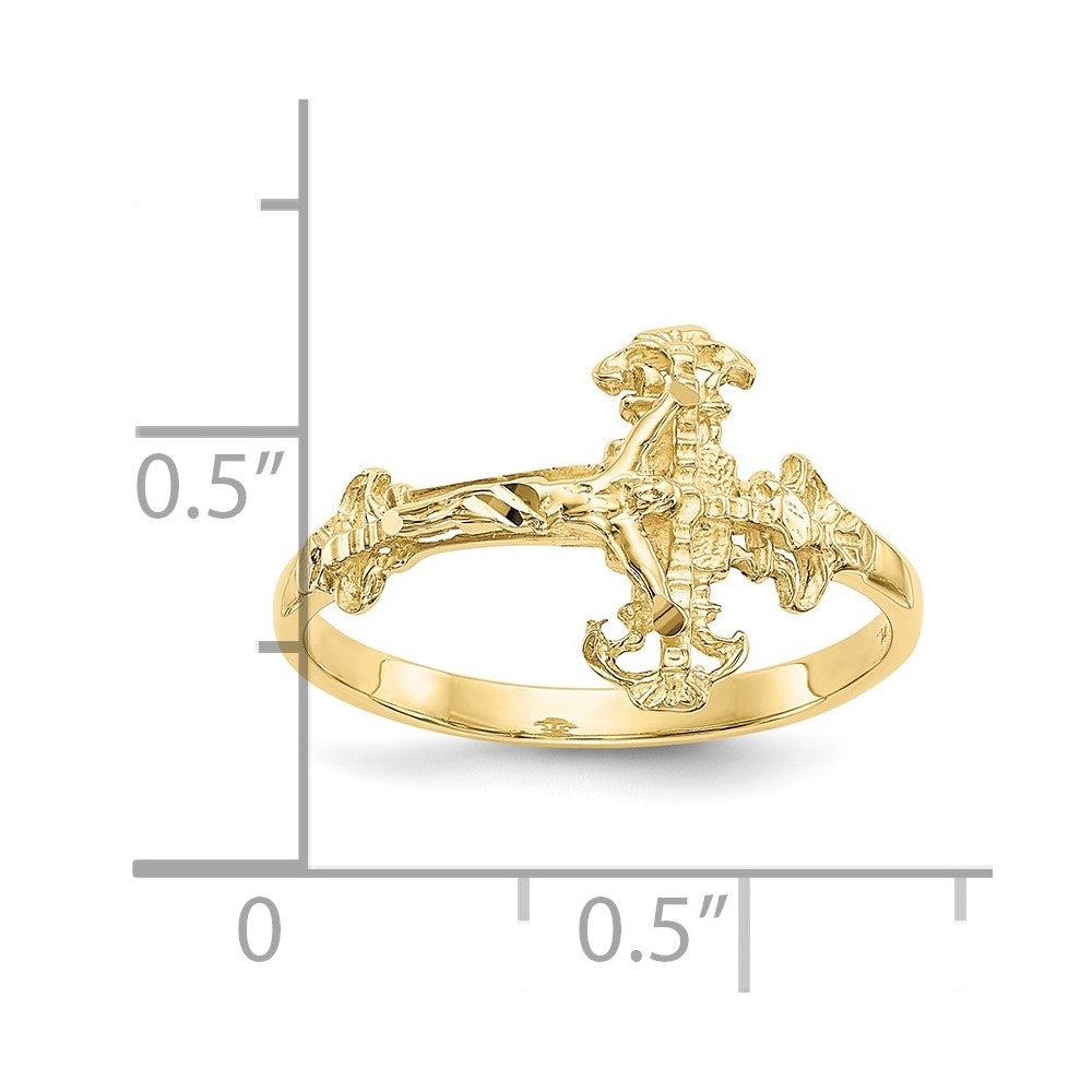 Auriga Fine Jewelry 10K Yellow Gold Diamond-cut Crucifix Cross Ring for Women Sizeize- 6