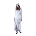 Adult Women's Irregular Blood Corpse Bride Halloween Long Dress Party Cosplay Costume with Veil - Sizeize M (Ivory)