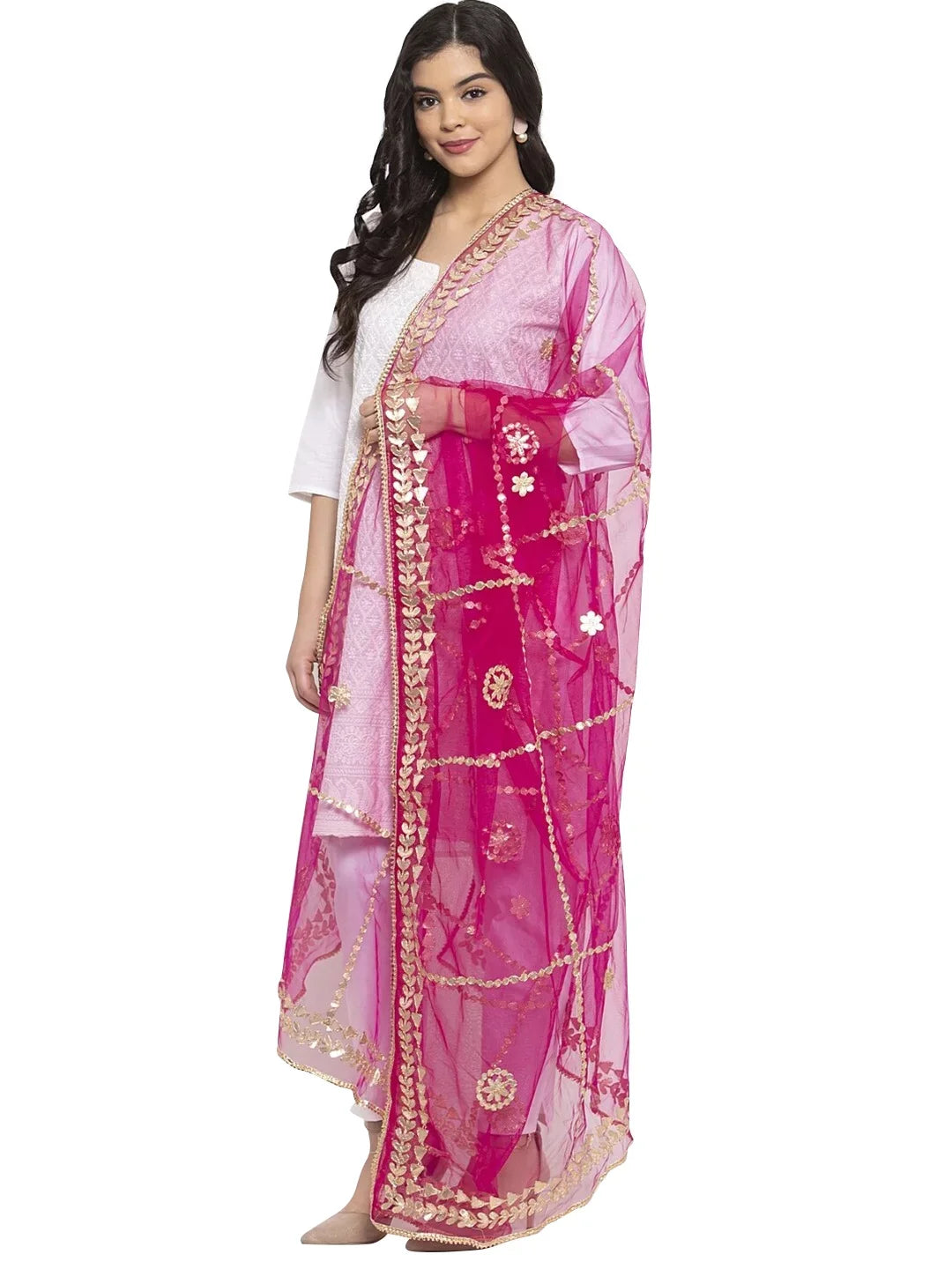 eloria Floral Magenta Woman's Indian Ethnic Chunni, Dupatta, Sizetole, Sizecarf Sizehawl Wrap