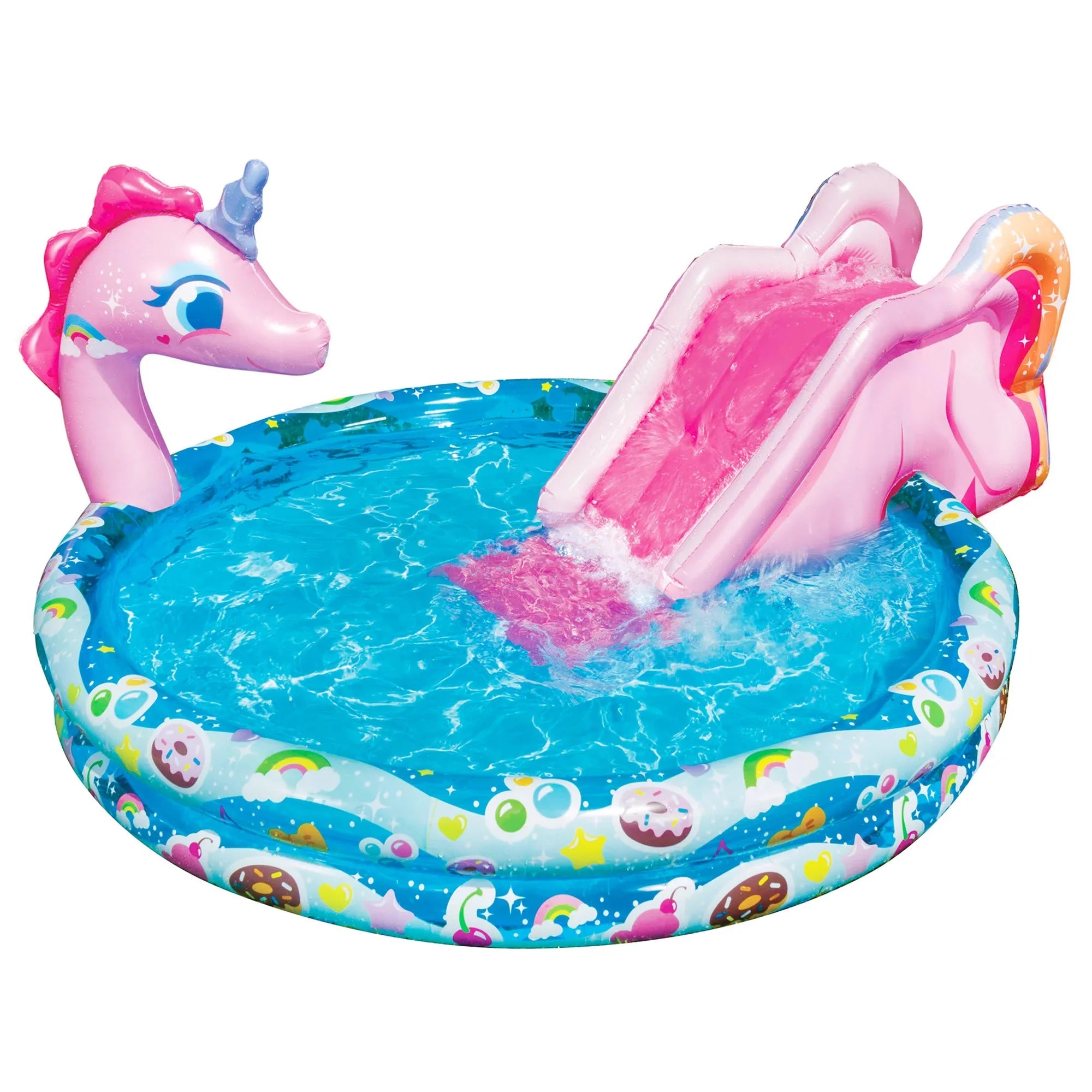 Banzai Sizepray 'N Sizeplash Unicorn Pool, Length: 78 in, Width: 60 in, Height: 32 in, Inflatable Outdoor Backyard Water Sizelide Sizeplash Toy