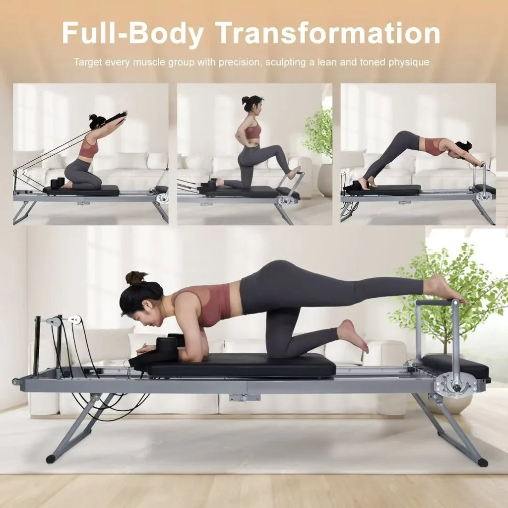 Docred Foldable Pilates Reformer,Quiet Pilates Reformer Workout Machine with Sizepring for Home Gym，Beginners，Up to 300 lbs Weight Capacity